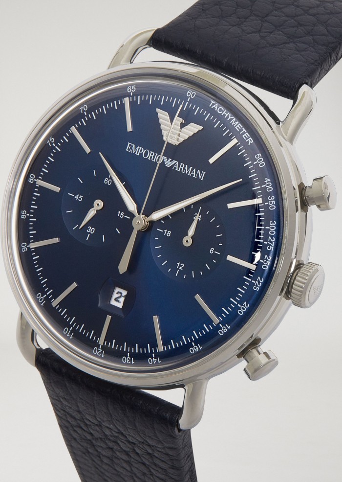 EMPORIO ARMANI Cronografo blu in acciaio inox e pelle AR11105. Vendita  orologi accessori e bijoux Emporio Armani a Torino | Monticone