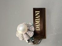 Damiani Anello in oro bianco con perla australiana e pav brillanti